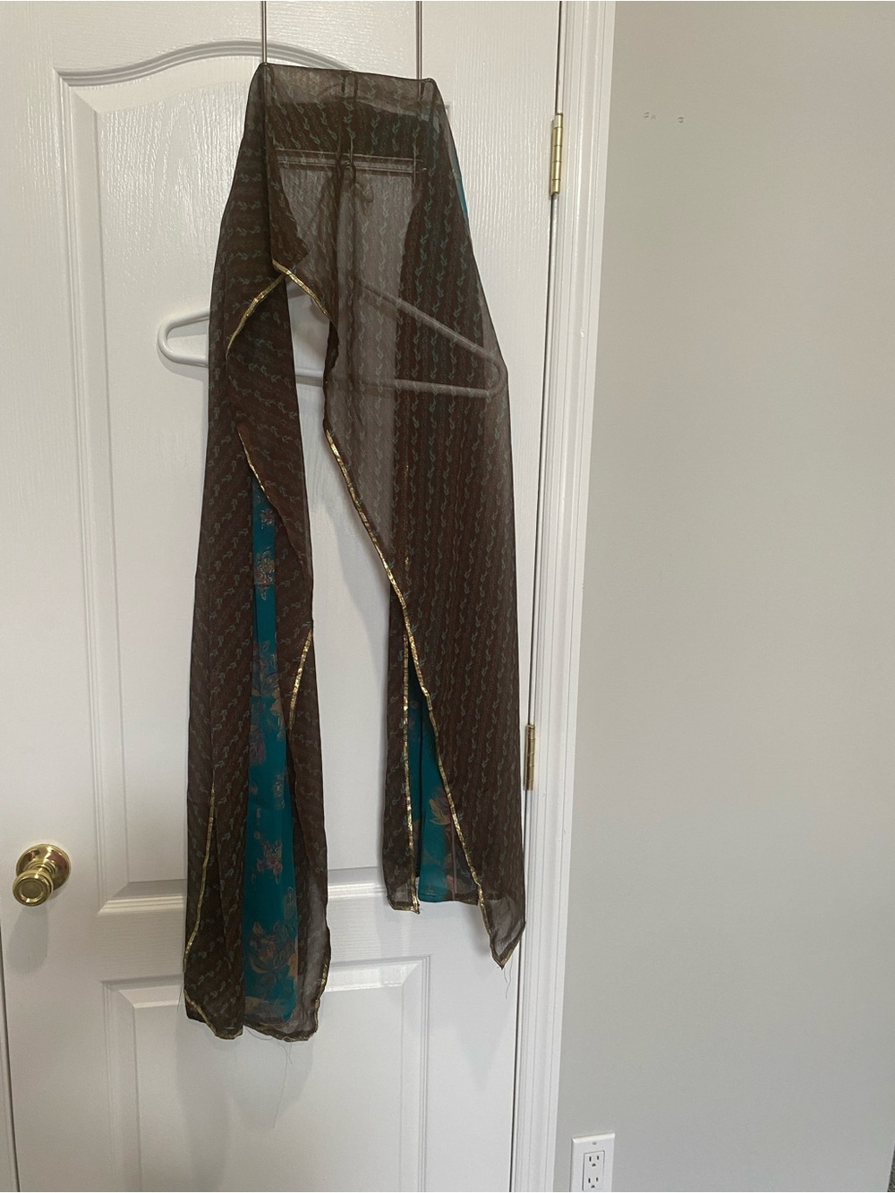 Black Sheer Scarf  or dupata with Teal Accent and Gold Trim